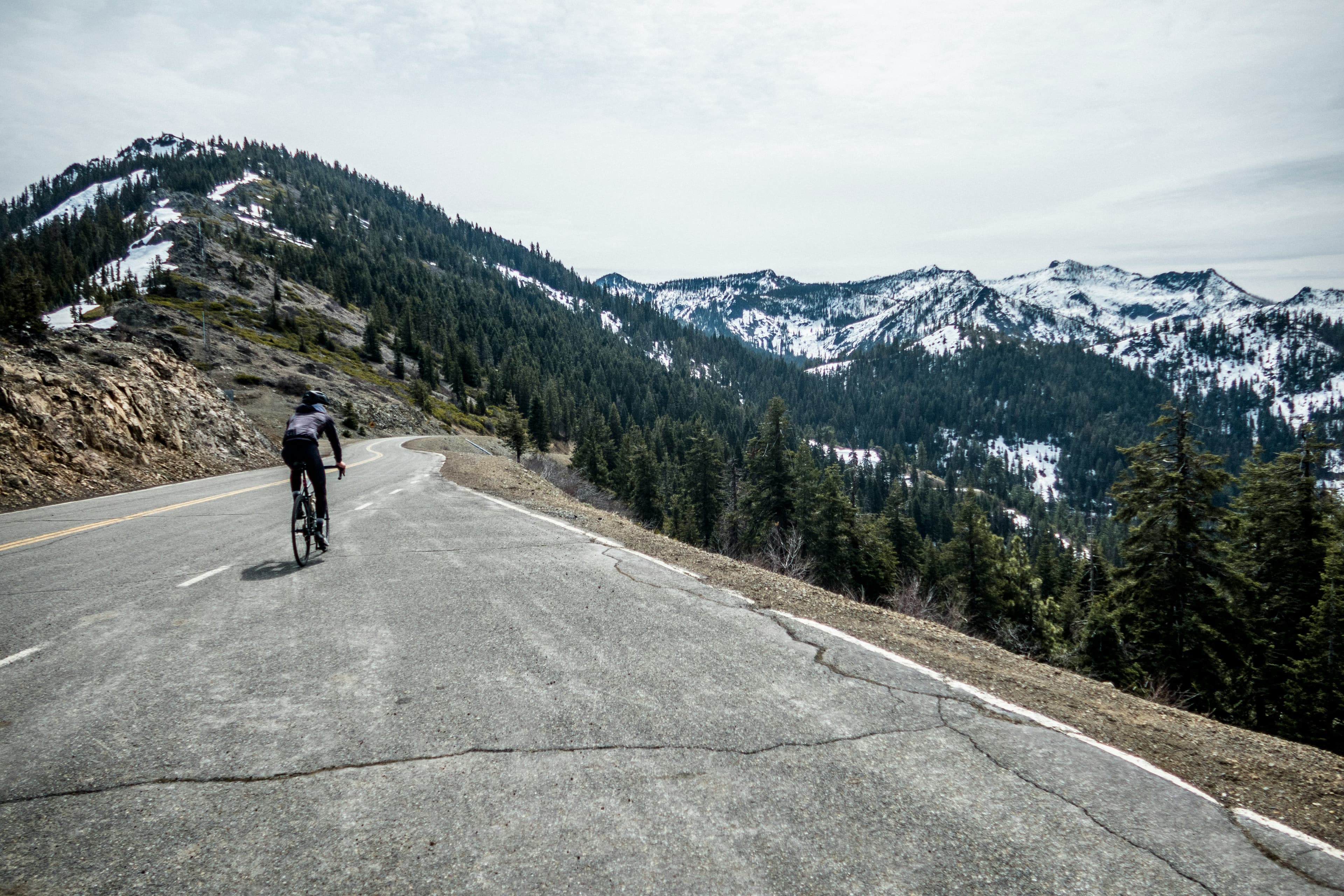 Pro cyclist riding in the mountains